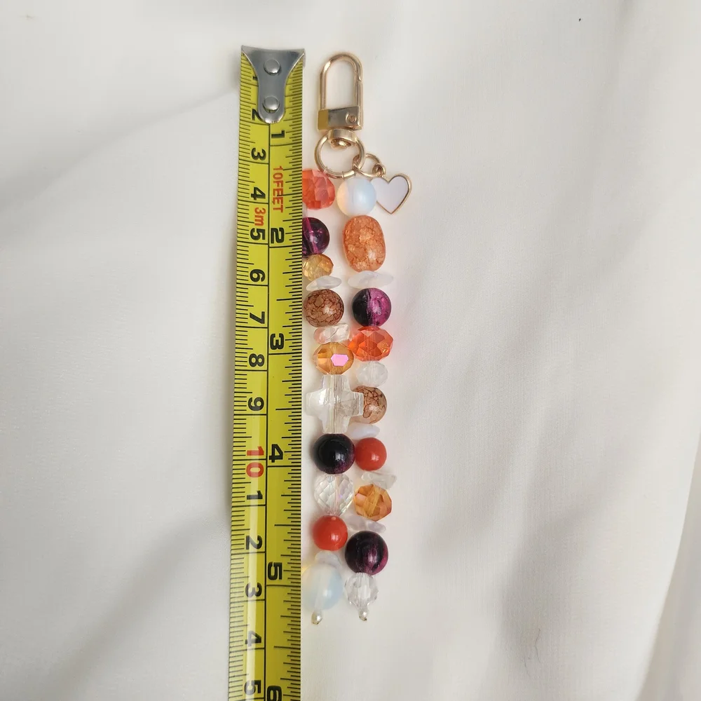 Handmade Glass Beaded Purse Charm Keychain Flair Fall Orange Purple